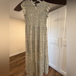 Sage Green Floral Smocked Maxi Dress